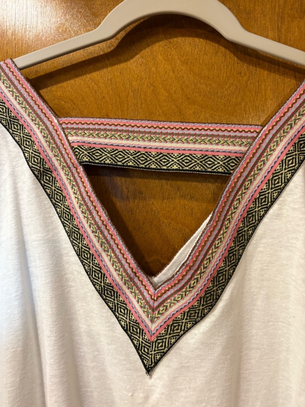 Cato White V-Neck Top with Pink & Black Embroidered Trim - Picture 5 of 6